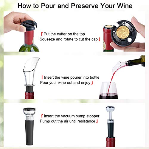 CIRCLE JOY Electric Wine Bottle Openers Set - Automatic Corkscrew Opener Battery Powered Motorized Cordless Puller Combo with Foil Cutter Vacuum Stopper Wine Aerator Pourer, Redâ¦