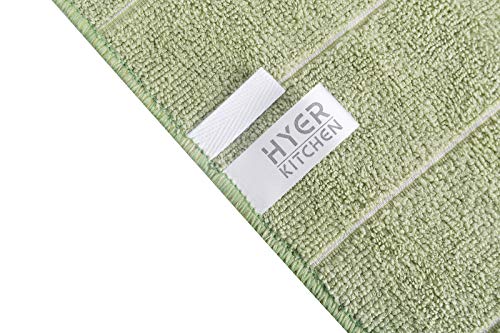 Microfiber Kitchen Towels - Super Absorbent, Soft and Solid Color Dish Towels, 8 Pack (Stripe Designed Olive and White Colors), 26 x 18 Inch