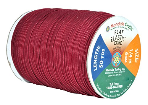 Mandala Crafts Flat Elastic Band, Braided Stretch Strap Cord Roll for Sewing and Crafting; 1/4 inch 6mm 50 Yards Maroon