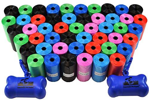 Downtown Pet Supply Dog Pet Waste Poop Bags with 2 Leash Clips and Dispensers (1000 Bags, Rainbow of Colors)