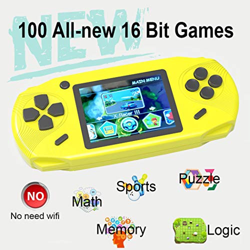 Beijue 16 Bit Handheld Games for Kids Adults 3.0'' Large Screen Preloaded 100 HD Classic Retro Video Games no Need WiFi USB Rechargeable Seniors Electronic Game Player Birthday Xmas Present (Yellow)