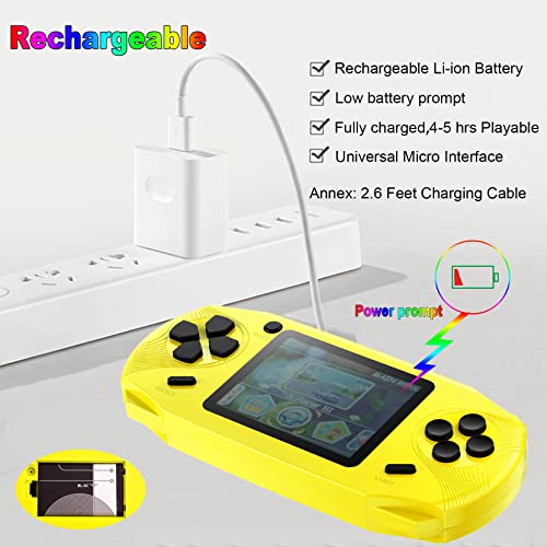 Beijue 16 Bit Handheld Games for Kids Adults 3.0'' Large Screen Preloaded 100 HD Classic Retro Video Games no Need WiFi USB Rechargeable Seniors Electronic Game Player Birthday Xmas Present (Yellow)