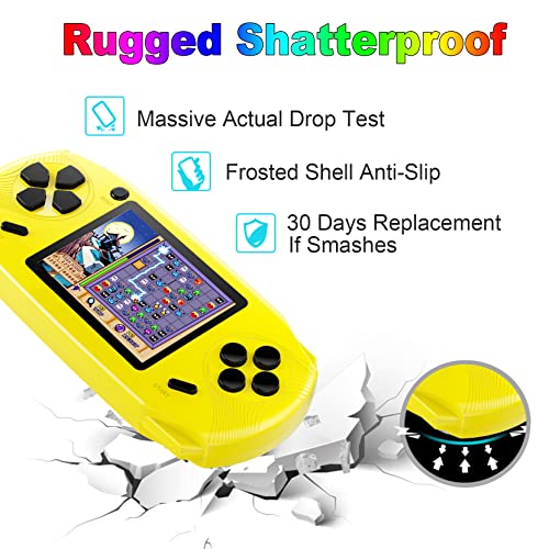Beijue 16 Bit Handheld Games for Kids Adults 3.0'' Large Screen Preloaded 100 HD Classic Retro Video Games no Need WiFi USB Rechargeable Seniors Electronic Game Player Birthday Xmas Present (Yellow)