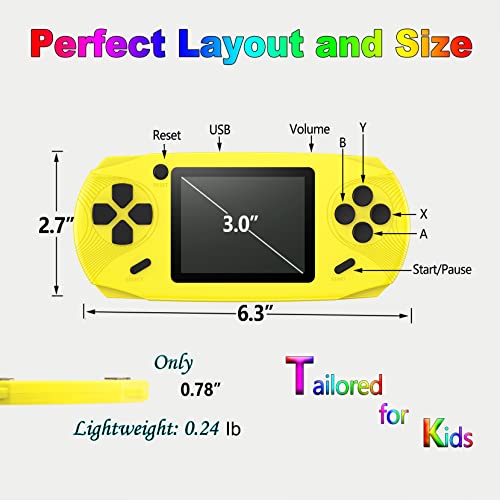 Beijue 16 Bit Handheld Games for Kids Adults 3.0'' Large Screen Preloaded 100 HD Classic Retro Video Games no Need WiFi USB Rechargeable Seniors Electronic Game Player Birthday Xmas Present (Yellow)