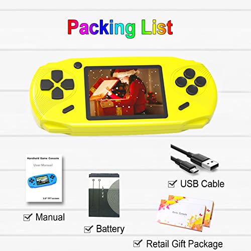 Beijue 16 Bit Handheld Games for Kids Adults 3.0'' Large Screen Preloaded 100 HD Classic Retro Video Games no Need WiFi USB Rechargeable Seniors Electronic Game Player Birthday Xmas Present (Yellow)