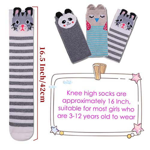 FNOVCO Girls Knee High Socks Cartoon Animal Patterns Cotton Over Calf Socks