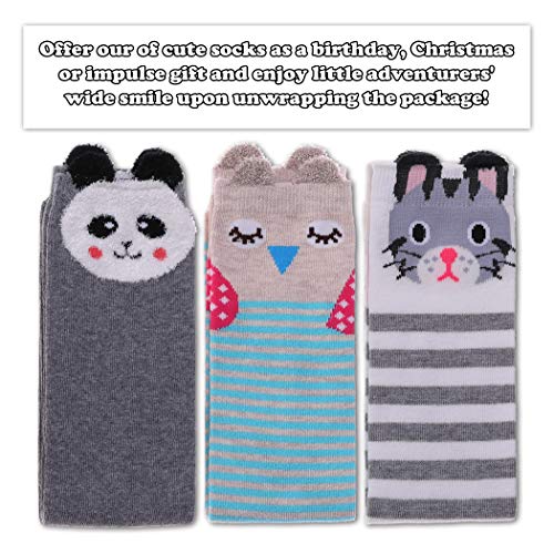 FNOVCO Girls Knee High Socks Cartoon Animal Patterns Cotton Over Calf Socks