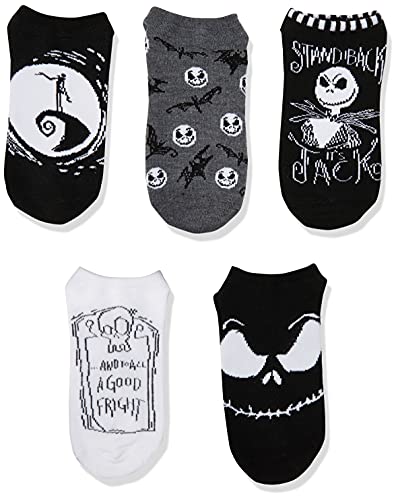 Disney womens Nightmare Before Christmas 5 Pack No Show Casual Sock, Assorted Black, Fits Sock Size 9-11 Fits Shoe Size 4-10.5 US