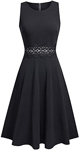 HOMEYEE Women's Sleeveless Cocktail A-Line Embroidery Party Summer Dress A079 (4, Black)