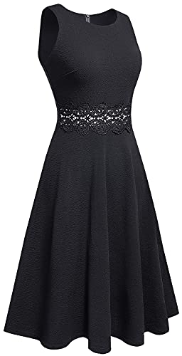 HOMEYEE Women's Sleeveless Cocktail A-Line Embroidery Party Summer Dress A079 (4, Black)