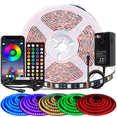 LED Strip Lights BIHRTC RGB Color Changing 5050 Flexible LED Rope Lighting LED Strip Lights Kit with 44 Keys IR Remote Controller and UL Power Supply for Bedroom Room Home Kitchen
