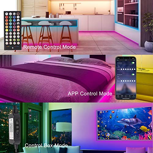 LED Strip Lights BIHRTC RGB Color Changing 5050 Flexible LED Rope Lighting LED Strip Lights Kit with 44 Keys IR Remote Controller and UL Power Supply for Bedroom Room Home Kitchen