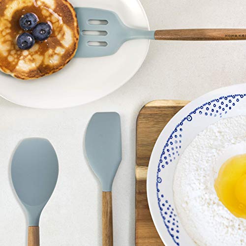 Home Hero Silicone Cooking Utensils Kitchen Utensil Set - 8 Natural Acacia Wooden Silicone Kitchen Utensils Set - Silicone Utensil Set Spatula Set - Silicone Utensils Cooking Utensil Set