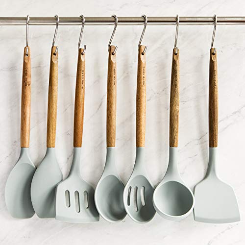 Home Hero Silicone Cooking Utensils Kitchen Utensil Set - 8 Natural Acacia Wooden Silicone Kitchen Utensils Set - Silicone Utensil Set Spatula Set - Silicone Utensils Cooking Utensil Set