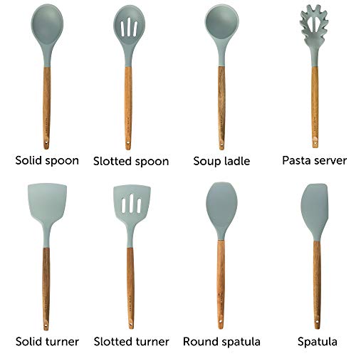 Home Hero Silicone Cooking Utensils Kitchen Utensil Set - 8 Natural Acacia Wooden Silicone Kitchen Utensils Set - Silicone Utensil Set Spatula Set - Silicone Utensils Cooking Utensil Set