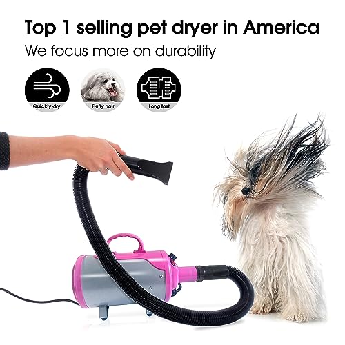 SHELANDY 3.2HP Stepless Adjustable Speed Pet Hair Force Dryer Dog Grooming Blower with Heater (Pink)
