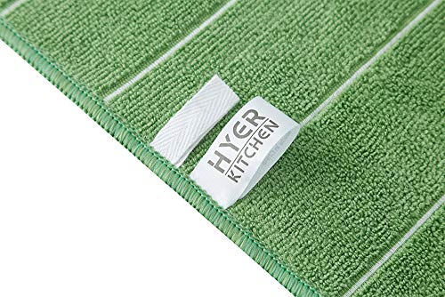 Microfiber Kitchen Towels - Super Absorbent, Soft and Solid Color Dish Towels, 8 Pack (Stripe Designed Green and White Colors), 26 x 18 Inch (Green)