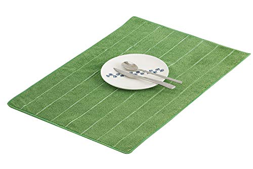 Microfiber Kitchen Towels - Super Absorbent, Soft and Solid Color Dish Towels, 8 Pack (Stripe Designed Green and White Colors), 26 x 18 Inch (Green)