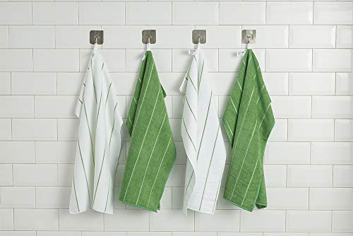 Microfiber Kitchen Towels - Super Absorbent, Soft and Solid Color Dish Towels, 8 Pack (Stripe Designed Green and White Colors), 26 x 18 Inch (Green)