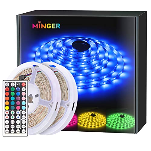 Minger LED Strip Light Waterproof 16.4ft 32.8ft RGB SMD 5050 LED Rope Lighting Color Changing Full Kit with 44-Keys IR Remote Controller, Power Supply Led Lights for Bedroom Home Kitchen Decoration