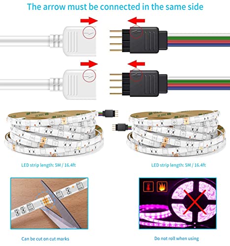 Minger LED Strip Light Waterproof 16.4ft 32.8ft RGB SMD 5050 LED Rope Lighting Color Changing Full Kit with 44-Keys IR Remote Controller, Power Supply Led Lights for Bedroom Home Kitchen Decoration