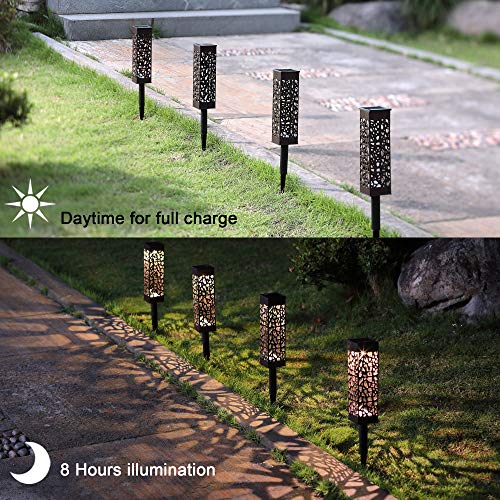 MAGGIFT 6 Pack Outdoor Dual-use Solar Pathway Lights Upgrade Brown Stainless Steel Solar LED Lantern with Handle, 8 Lumen Bright Garden Light, Patio Lawn Driveway Landscape Decorations, Warm White