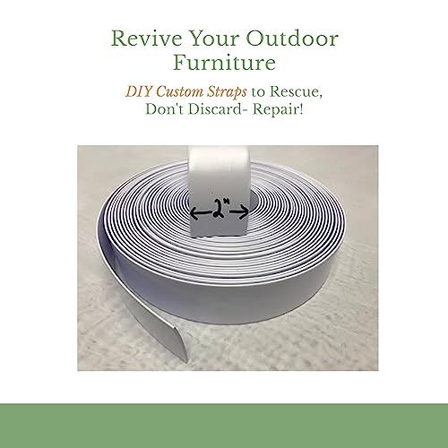 2" Wide x 200' Roll Vinyl Strap for Patio Pool Lawn Garden Furniture- Make Your Own Replacement Straps. (201 White)