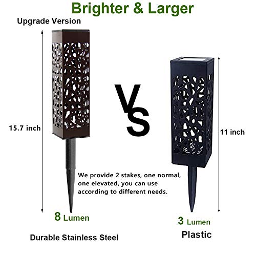MAGGIFT 6 Pack Outdoor Dual-use Solar Pathway Lights Upgrade Brown Stainless Steel Solar LED Lantern with Handle, 8 Lumen Bright Garden Light, Patio Lawn Driveway Landscape Decorations, Warm White