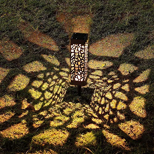 MAGGIFT 6 Pack Outdoor Dual-use Solar Pathway Lights Upgrade Brown Stainless Steel Solar LED Lantern with Handle, 8 Lumen Bright Garden Light, Patio Lawn Driveway Landscape Decorations, Warm White