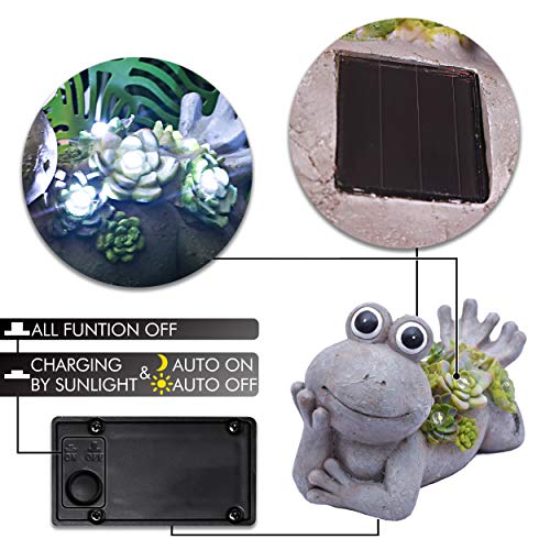 TERESA'S COLLECTIONS 7.3X4.5 Inch Garden Frog Statues, Solar Powered Garden Lights for Outdoor Fall Patio Lawn Yard Decorations
