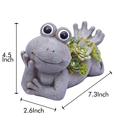 TERESA'S COLLECTIONS 7.3X4.5 Inch Garden Frog Statues, Solar Powered Garden Lights for Outdoor Fall Patio Lawn Yard Decorations