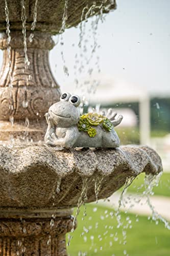 TERESA'S COLLECTIONS 7.3X4.5 Inch Garden Frog Statues, Solar Powered Garden Lights for Outdoor Fall Patio Lawn Yard Decorations