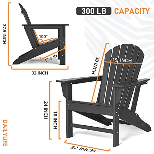 HDPE Adirondack Chair, Patio Outdoor Chairs, Plastic Resin Deck Chair, Painted, Weather Resistant, for Deck, Garden, Backyard & Lawn Furniture, Fire Pit, Porch Seating by DAILYLIFE (Black)