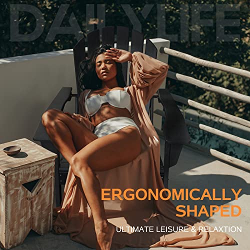 HDPE Adirondack Chair, Patio Outdoor Chairs, Plastic Resin Deck Chair, Painted, Weather Resistant, for Deck, Garden, Backyard & Lawn Furniture, Fire Pit, Porch Seating by DAILYLIFE (Black)