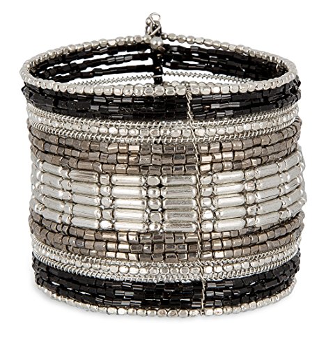 SPUNKYsoul Black, Silver and Gun Metal Cuff Bracelet for Women Collection (Silver/Black)