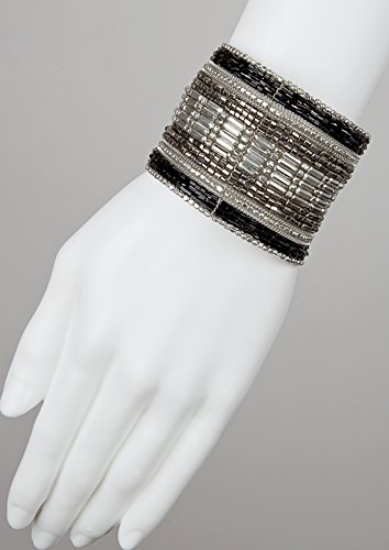 SPUNKYsoul Black, Silver and Gun Metal Cuff Bracelet for Women Collection (Silver/Black)