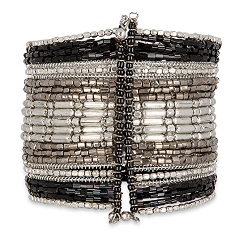 SPUNKYsoul Black, Silver and Gun Metal Cuff Bracelet for Women Collection (Silver/Black)