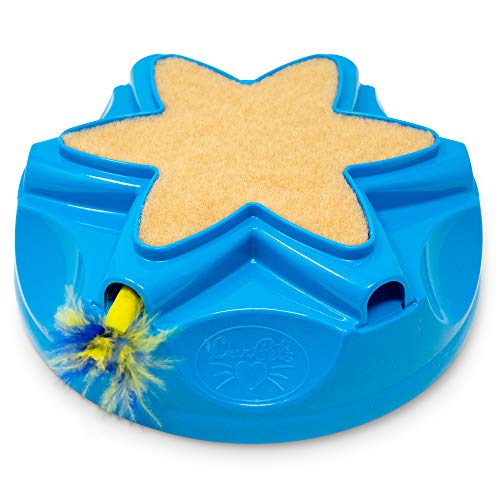 OurPets Catty Whack Interactive Cat Toy (Cat Toys for Stimulating Play, Real Mouse Sound, Rotating Feather for Hunting Instincts & Carpeted Scratching Area) [Cat Toys for Indoor Cat Gifts]