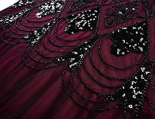 Women Evening Dress 1920s Flapper Cocktail Mermaid Plus Size Formal Gown with Long Gloves(XXL/US 18-20, Burgundy Black)