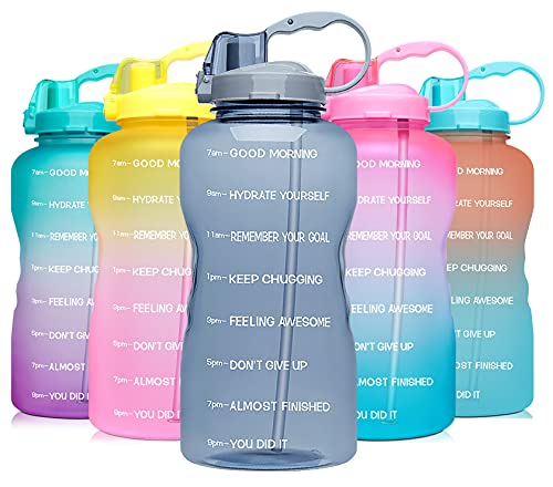 Venture Pal Large 1 Gallon/128 OZ (When Full) Motivational BPA Free Leakproof Water Bottle with Straw & Time Marker Perfect for Fitness Gym Camping Outdoor Sports-Gray