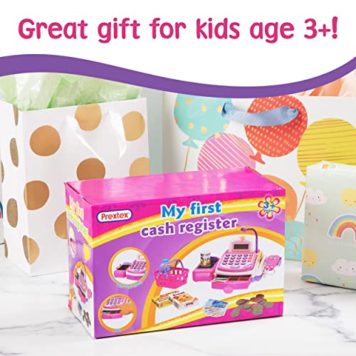 Prextex Pretend Play Electronic Toy Cash Register STEM Toy with Mic Speaker and Play Money Included for Kids
