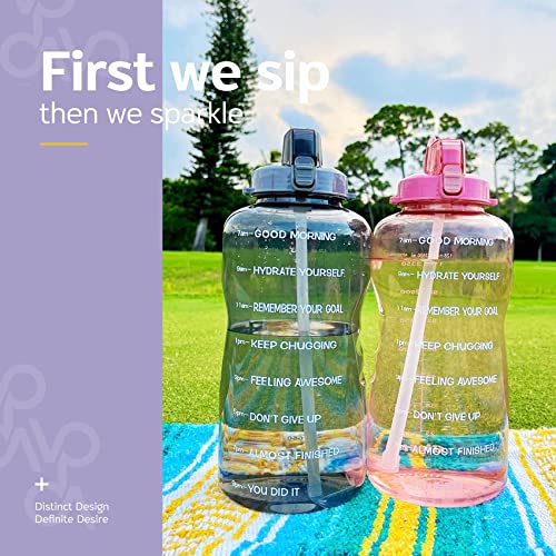 Venture Pal Large 1 Gallon/128 OZ (When Full) Motivational BPA Free Leakproof Water Bottle with Straw & Time Marker Perfect for Fitness Gym Camping Outdoor Sports-Gray