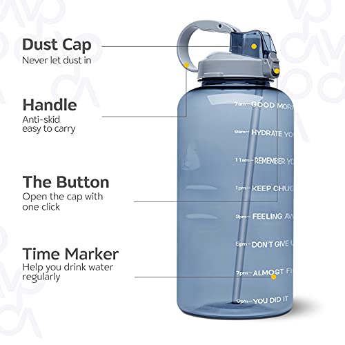 Venture Pal Large 1 Gallon/128 OZ (When Full) Motivational BPA Free Leakproof Water Bottle with Straw & Time Marker Perfect for Fitness Gym Camping Outdoor Sports-Gray