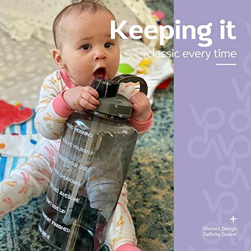 Venture Pal Large 1 Gallon/128 OZ (When Full) Motivational BPA Free Leakproof Water Bottle with Straw & Time Marker Perfect for Fitness Gym Camping Outdoor Sports-Gray