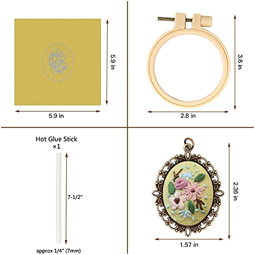 Mini Embroidery Kits for Beginners, Mini Embroidery Necklace Pendant Kits with Patterns and Instructions, Mini Cross Stitch Kits, Hand Sewing Jewelry Ornament (4pcs-E)