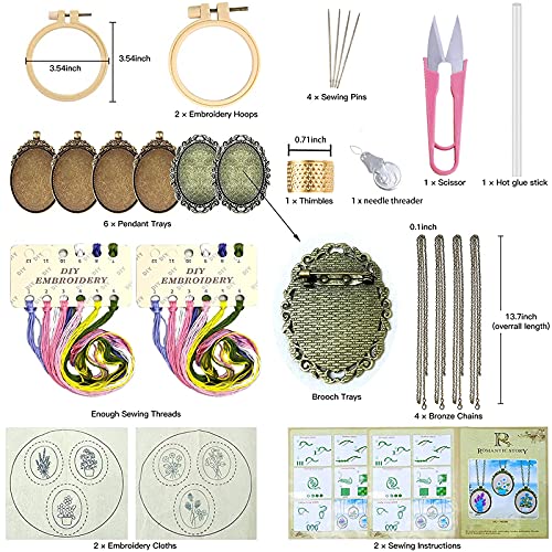 Mini Embroidery Kits for Beginners, Mini Embroidery Necklace Pendant Kits with Patterns and Instructions, Mini Cross Stitch Kits, Hand Sewing Jewelry Ornament