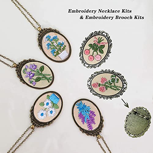 Mini Embroidery Kits for Beginners, Mini Embroidery Necklace Pendant Kits with Patterns and Instructions, Mini Cross Stitch Kits, Hand Sewing Jewelry Ornament
