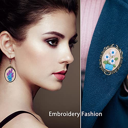 Mini Embroidery Kits for Beginners, Mini Embroidery Necklace Pendant Kits with Patterns and Instructions, Mini Cross Stitch Kits, Hand Sewing Jewelry Ornament