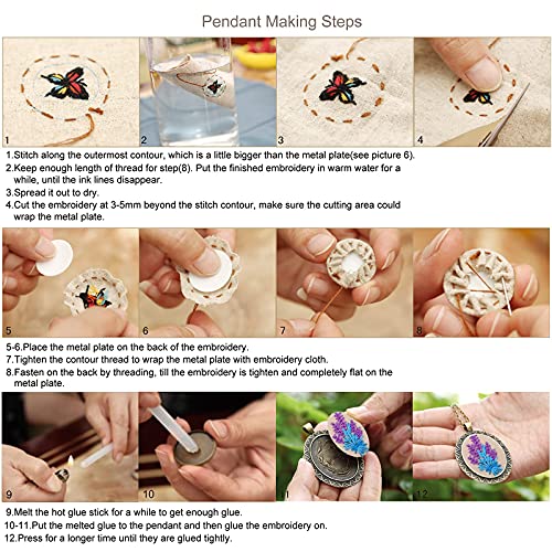 Mini Embroidery Kits for Beginners, Mini Embroidery Necklace Pendant Kits with Patterns and Instructions, Mini Cross Stitch Kits, Hand Sewing Jewelry Ornament