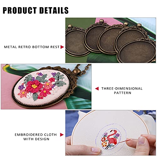 Mini Embroidery Ornament Kit, Embroidered Pendants Floral Embroidery Necklace Earrings Brooches Hand Sewing Jewelry Creative Gifts for Art Crafts Sewing and Hanging (6pcs-F)